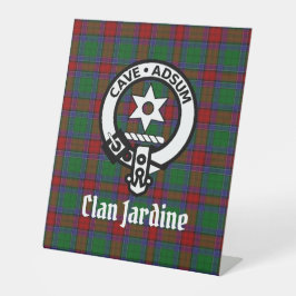 Clan Jardine Crest Badge en Tartan Reclamebord Met Voetstuk