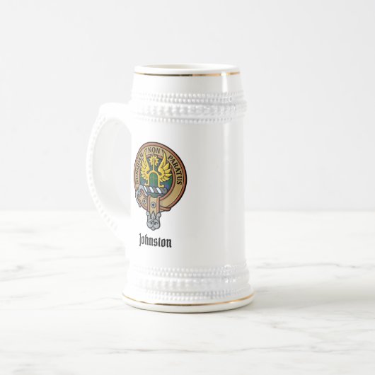 Clan Johnston Crest Beer Stein Bierpul (Voorkant links)