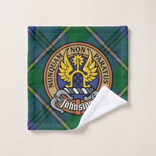 Clan Johnston Crest over Tartan Bad Handdoek (Wasdoekje)