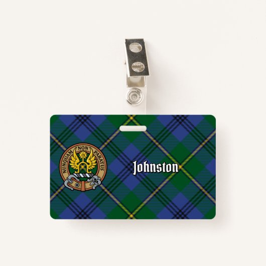 Clan Johnston Crest over Tartan Badge (Voorkant met clip)