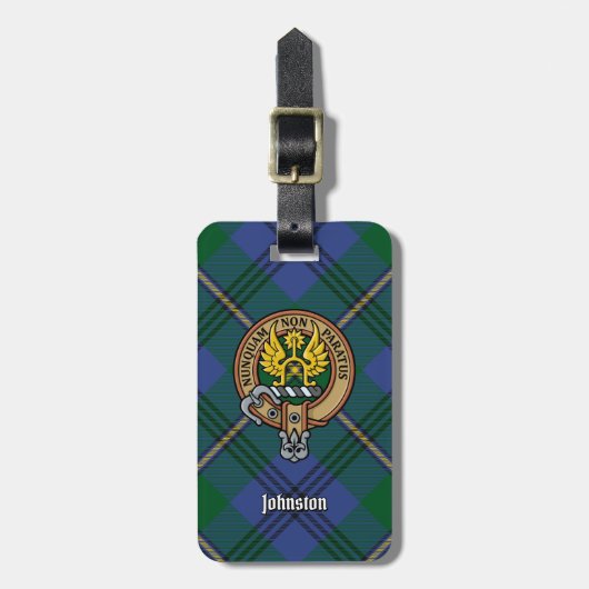 Clan Johnston Crest over Tartan Bagagelabel (Voorkant verticaal)