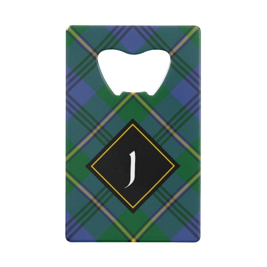 Clan Johnston Crest over Tartan Creditkaart Flessenopener (Voorkant)
