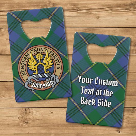 Clan Johnston Crest over Tartan Creditkaart Flessenopener