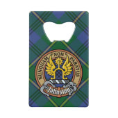 Clan Johnston Crest over Tartan Creditkaart Flessenopener (Voorkant)