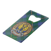 Clan Johnston Crest over Tartan Creditkaart Flessenopener (Voorkant Gekanteld)