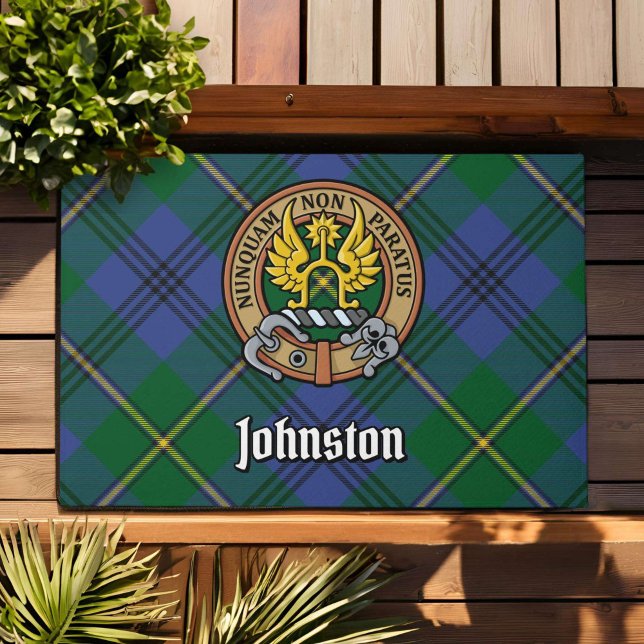 Clan Johnston Crest over Tartan Deurmat (Creator heeft geüpload)