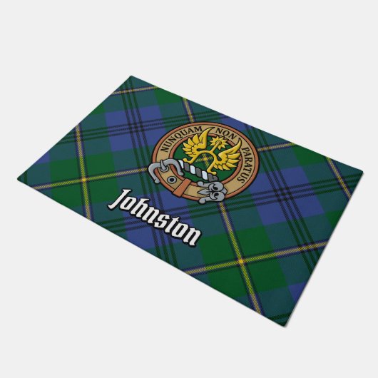 Clan Johnston Crest over Tartan Deurmat (Schuin)