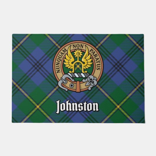 Clan Johnston Crest over Tartan Deurmat (Voorkant)