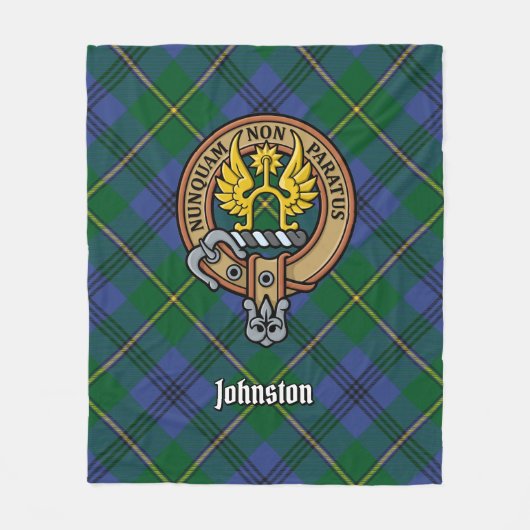 Clan Johnston Crest over Tartan Fleece Deken (Voorkant)