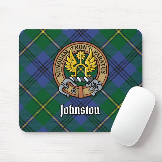 Clan Johnston Crest over Tartan Muismat (Met muis)