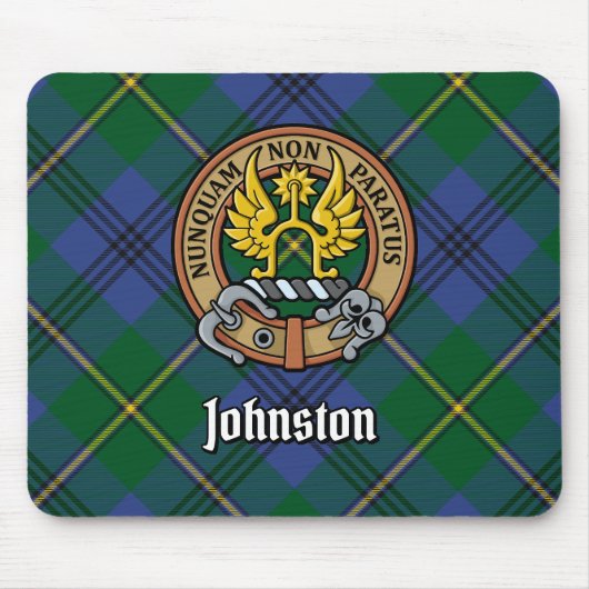 Clan Johnston Crest over Tartan Muismat (Voorkant)