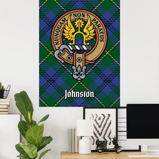 Clan Johnston Crest over Tartan Poster (Thuiskantoor)
