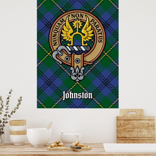 Clan Johnston Crest over Tartan Poster (Keuken)
