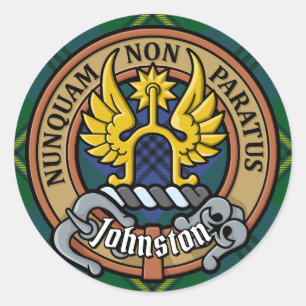 Clan Johnston Crest over Tartan Ronde Sticker