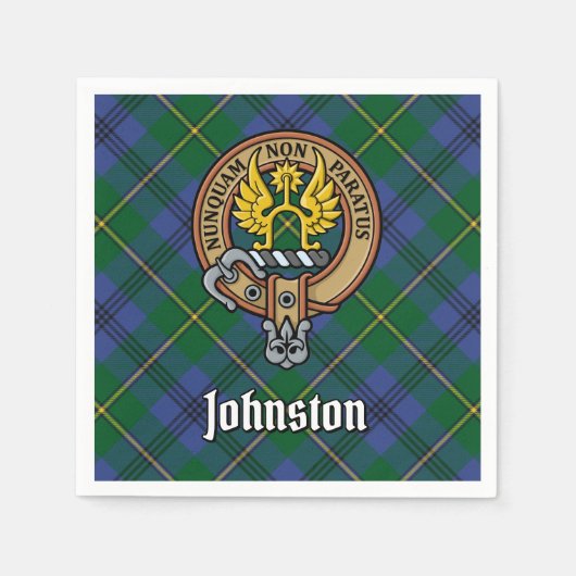 Clan Johnston Crest over Tartan Servet (Voorkant)