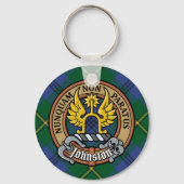 Clan Johnston Crest over Tartan Sleutelhanger (Voorkant)