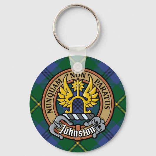 Clan Johnston Crest over Tartan Sleutelhanger (Voorkant)
