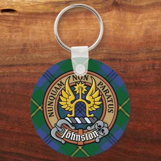 Clan Johnston Crest over Tartan Sleutelhanger (Voorkant)