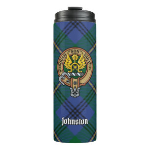Clan Johnston Crest over Tartan Thermosbeker