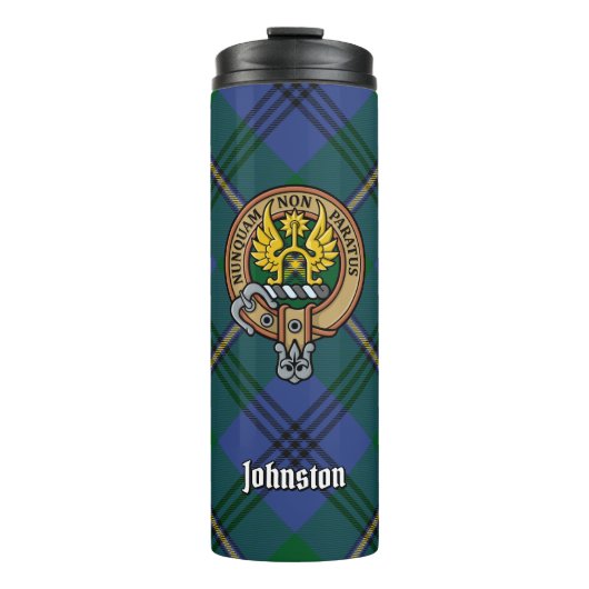 Clan Johnston Crest over Tartan Thermosbeker (Voorkant)