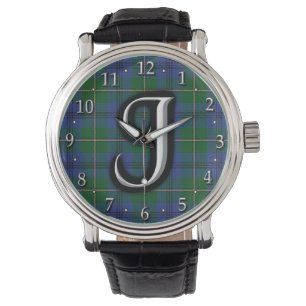 Clan Johnston Johnston Letter J Monogram Tartan Horloge
