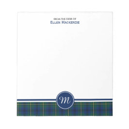Clan Johnston Tartan Blue en Green Pset Monogram Notitieblok
