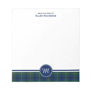 Clan Johnston Tartan Blue en Green Pset Monogram Notitieblok