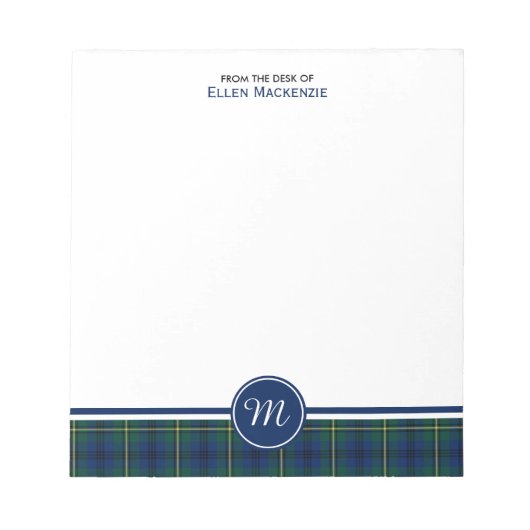 Clan Johnston Tartan Blue en Green Pset Monogram Notitieblok (Voorkant)