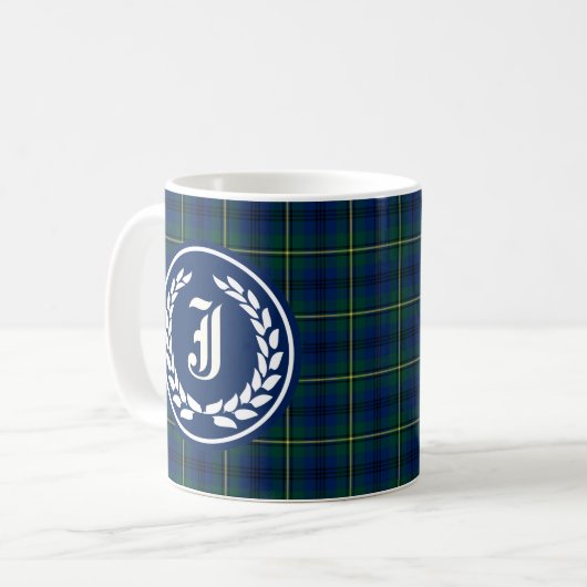 Clan Johnston Tartan Monogram Koffiemok (Voorkant links)