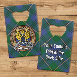 Clan Johnston Wapen boven Tartan Creditkaart Flessenopener