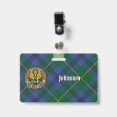 Clan Johnston Wapen over Tartan Badge (Voorzijde met clip)