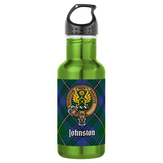 Clan Johnston Wapen over Tartan Waterfles (Voorkant)