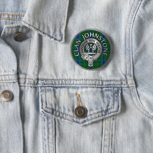 Clan Johnstone Crest & Tartan Knot Ronde Button 5,7 Cm (In situ)
