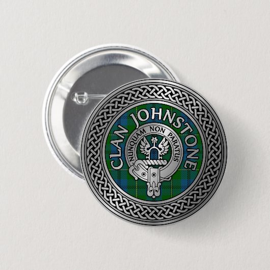 Clan Johnstone Crest & Tartan Knot Ronde Button 5,7 Cm (Voorkant /achterkant)