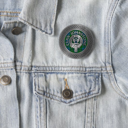 Clan Johnstone Crest & Tartan Knot Ronde Button 5,7 Cm (In situ)
