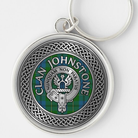 Clan Johnstone Crest & Tartan Knot Sleutelhanger (Voorkant)