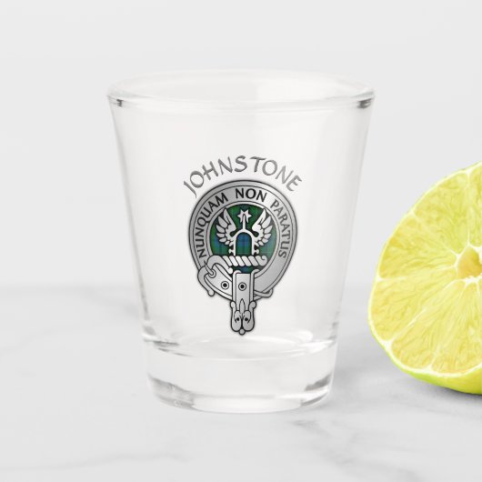 Clan Johnstone Crest & Tartan Shot Glass Glas (Voorkant)