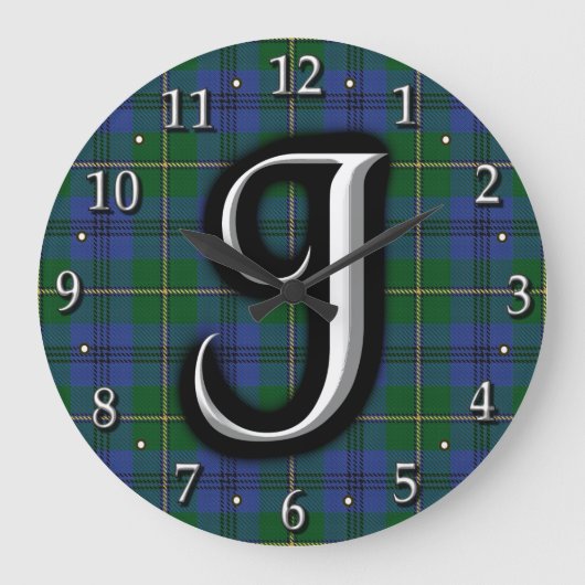 Clan Johnstone Letter J Monogram Tartan Grote Klok (Voorkant)