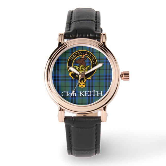 Clan Keith Crest & Ancient Tartan horloge (Voorkant)