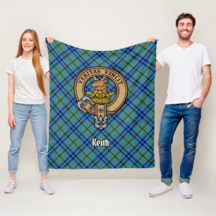 Clan Keith Crest over Tartan Fleece Deken