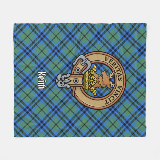 Clan Keith Crest over Tartan Fleece Deken (Voorkant (Horizontaal))
