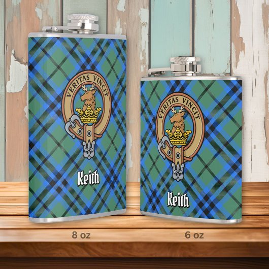 Clan Keith Crest over Tartan Heupfles