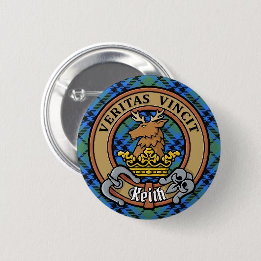 Clan Keith Crest over Tartan Ronde Button 5,7 Cm (Voorkant /achterkant)