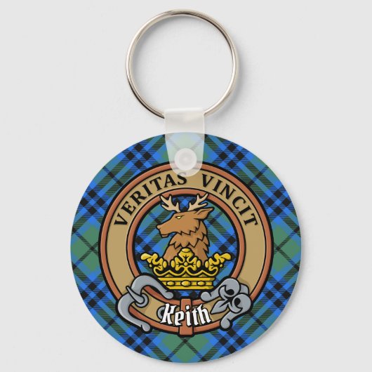 Clan Keith Crest over Tartan Sleutelhanger (Voorkant)