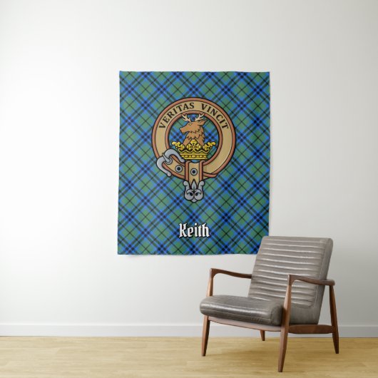 Clan Keith Crest over Tartan Wandkleed (In situ)