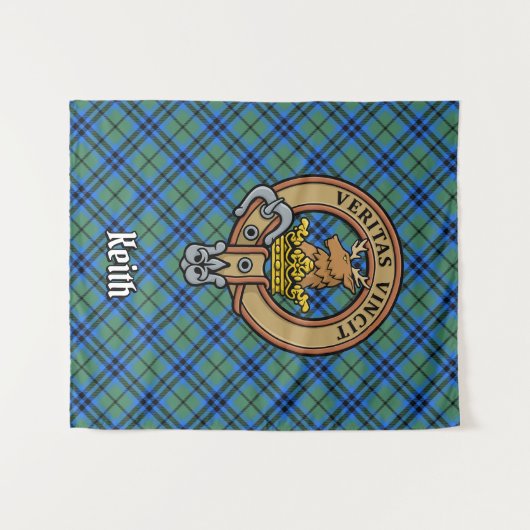 Clan Keith Crest over Tartan Wandkleed (Voorkant (horizontaal))