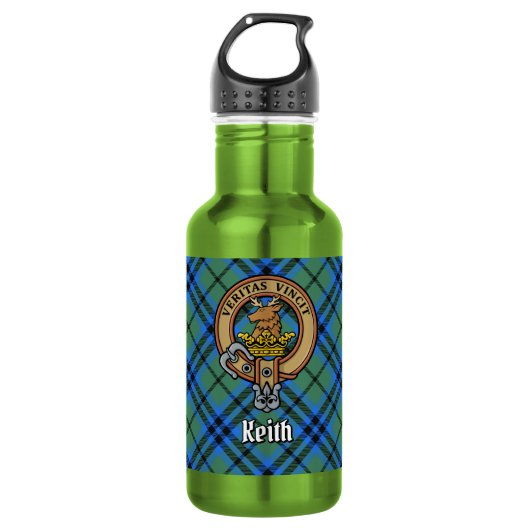 Clan Keith Crest over tartan Waterfles (Voorkant)
