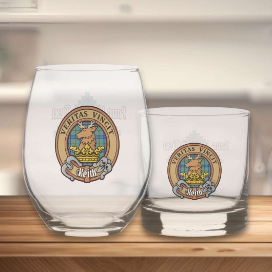 Clan Keith Crest over Tartan Whisky Glas