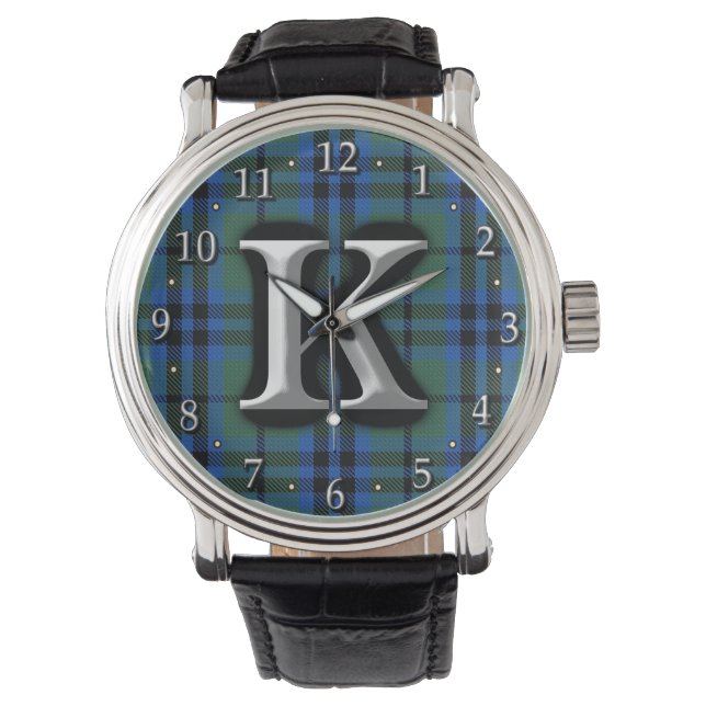 Clan Keith Letter K Monogram Tartan Horloge (Voorkant)