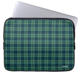 Clan Keith Tartan Green Plaid Monogrammed Laptop Sleeve